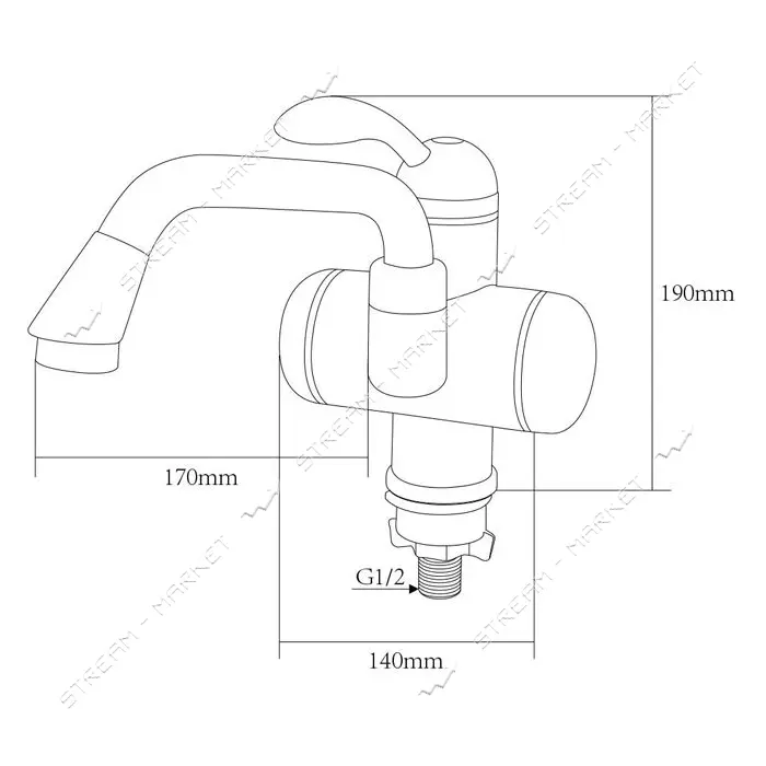 Кран-водонагреватель Aquatica LZ-5A211W проточный 3.0кВт для раковины гусак изогнутый на гайке