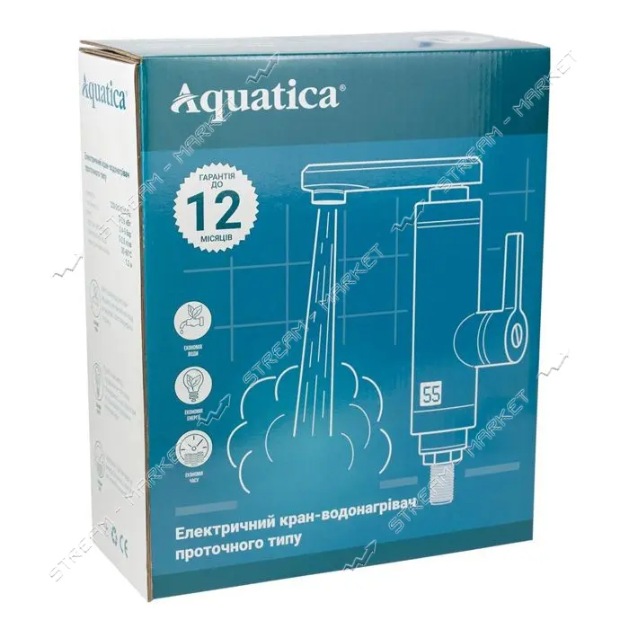 Кран-водонагреватель Aquatica LZ-5A211W проточный 3.0кВт для раковины гусак изогнутый на гайке