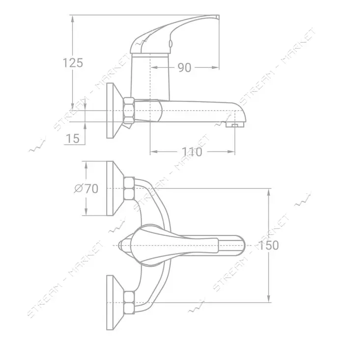 Смеситель для ванны Aquatica Tau 9846200 TN-1C142C литой картридж 35мм