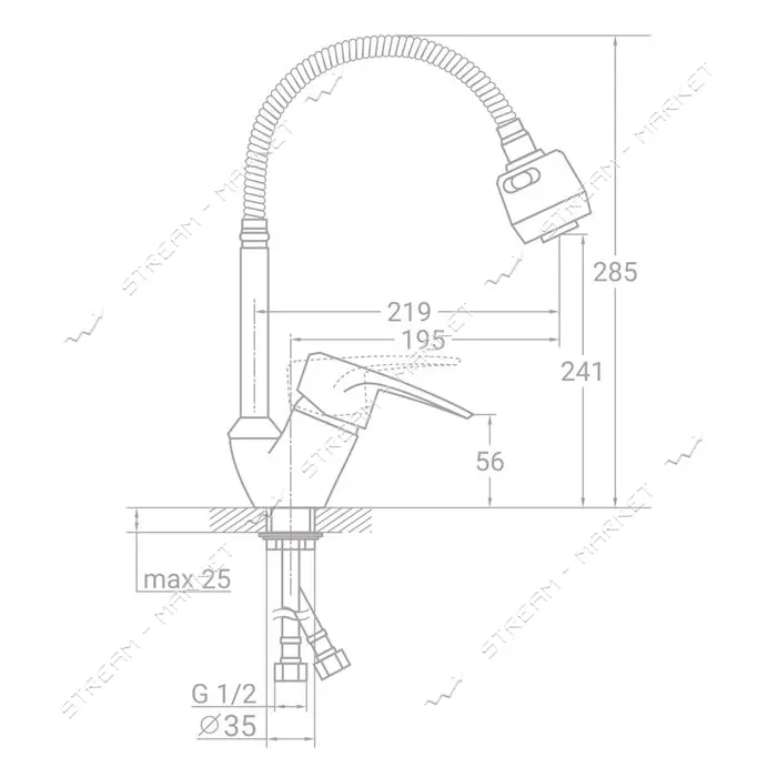 Смеситель для кухни Aquatica Tau 9843150 SM-4B644C гусак гофрированный на гайке картридж 40мм