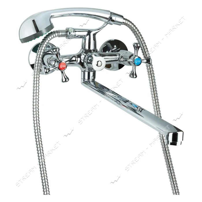 Смеситель для ванны Aquatica Tau 9885210 VN-2C260C гусак прямой 350мм кран-букса 1/2"               