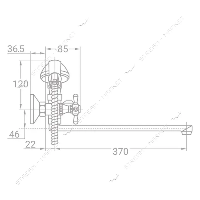 Смеситель для ванны Aquatica Tau 9870220 VD-2C261C гусак прямой 400мм кран-букса 1/2"
