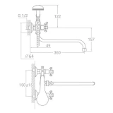 Смеситель для ванны Aquatica Tau 9885220 VN-5C460C гусак изогнутый кран-букса 1/2"                  