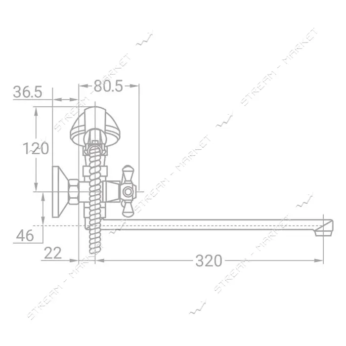 Смеситель для ванны Aquatica Tau 9870210 VD-5C261C гусак прямой 350мм кран-букса 1/2"