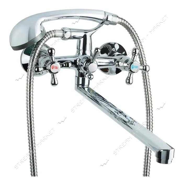 Смеситель для ванны Aquatica Tau 9870210 VD-5C261C гусак прямой 350мм кран-букса 1/2"