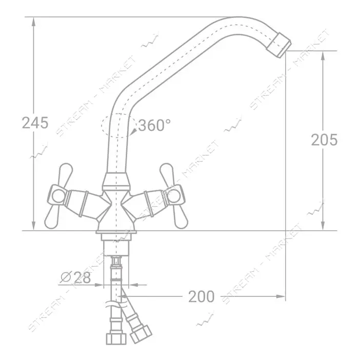 Смеситель для кухни Aquatica Tau 9870100 VD-4B161C на гайке кран-букса 1/2"