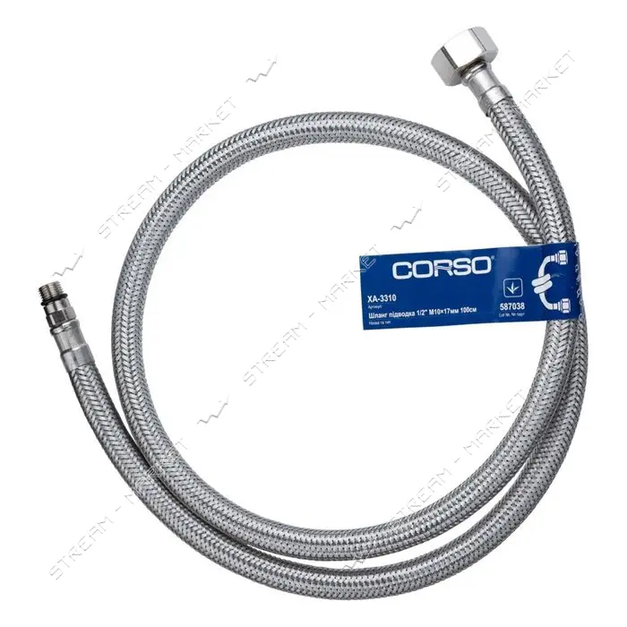 Шланг для подвода воды Corso 9690650 XA-3310 в нержавеющей оплетке 1/2"хМ10х17мм 100см