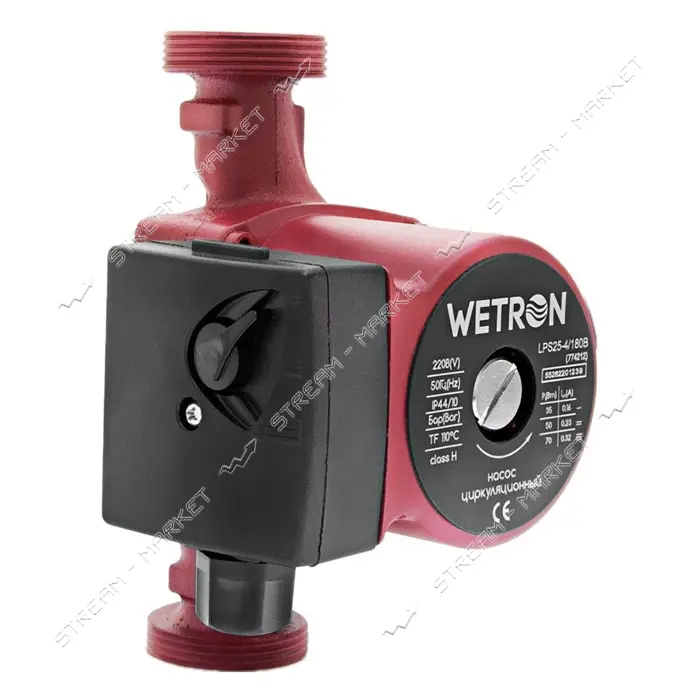 Насос циркуляционный Wetron 774212 75Вт Hmax 4м Qmax 40л/мин d1 1/2" 180мм плюс гайки d 1" бордо    