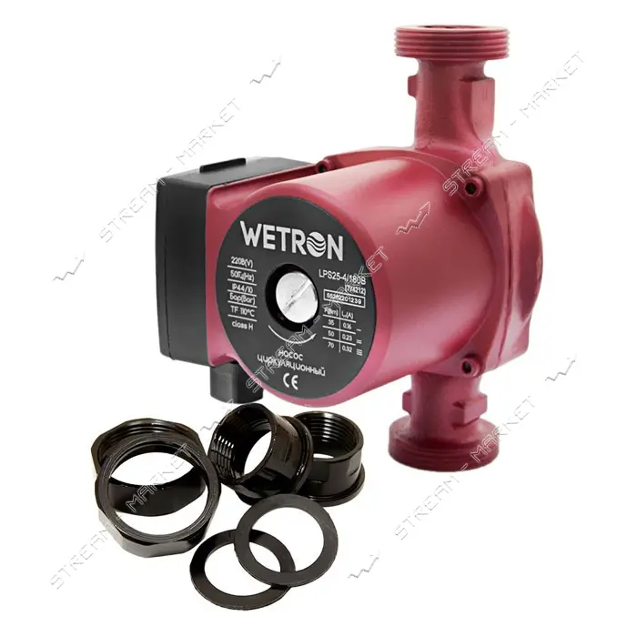 Насос циркуляционный Wetron 774212 75Вт Hmax 4м Qmax 40л/мин d1 1/2" 180мм плюс гайки d 1" бордо    