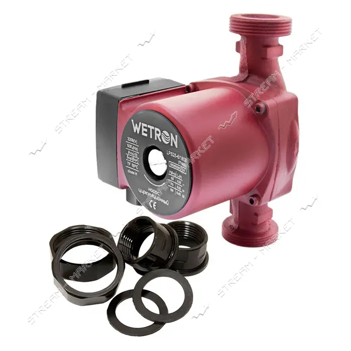 Насос циркуляционный Wetron 774232 100Вт Hmax 6м Qmax 50л/мин d1 1/2" 180мм плюс гайки d 1" бордо   