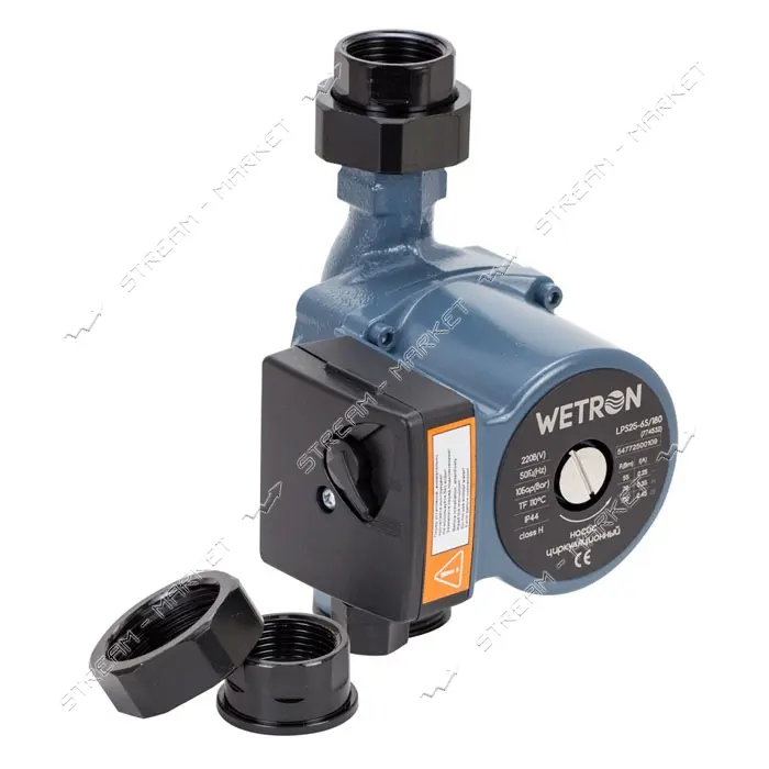 Насос циркуляционный Wetron 774532 100Вт Hmax 6м Qmax 75л/мин d 1 1/2" 180мм плюс гайки d 1"