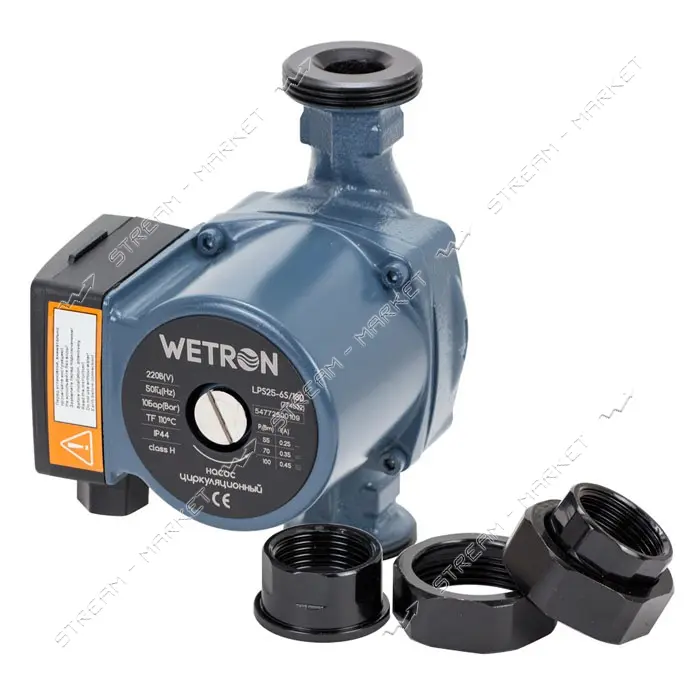 Насос циркуляционный Wetron 774532 100Вт Hmax 6м Qmax 75л/мин d 1 1/2" 180мм плюс гайки d 1"