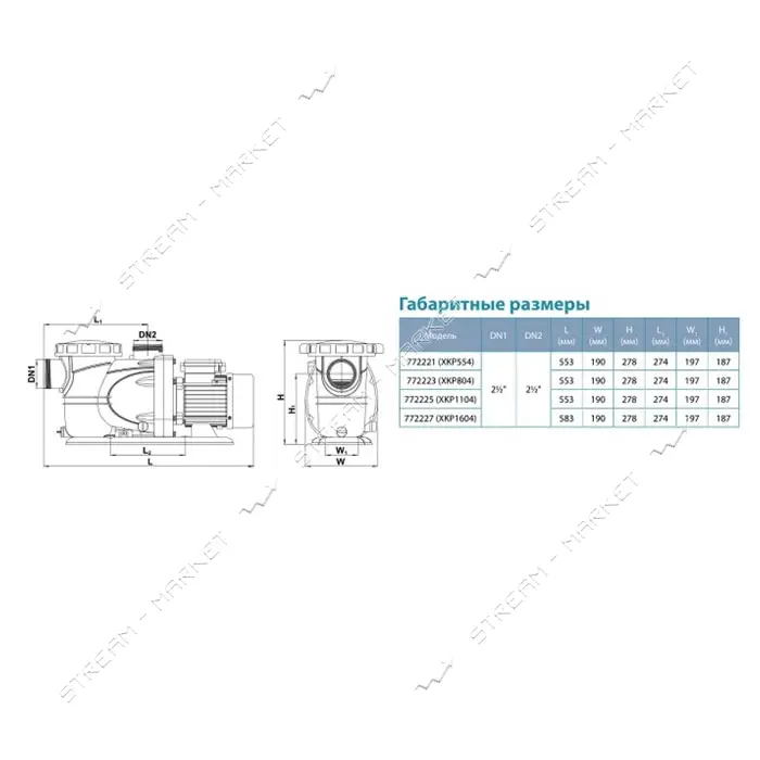 Насос для бассейна Aquatica Leo 772221 0.55кВт Hmax 10м Qmax 300л/мин                               