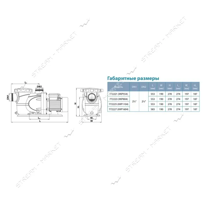 Насос для бассейна Aquatica Leo 772223 0.8кВт Hmax 11м Qmax 300л/мин