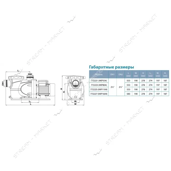 Насос для бассейна Aquatica Leo 772225 1.1кВт Hmax 15.2м Qmax 350л/мин