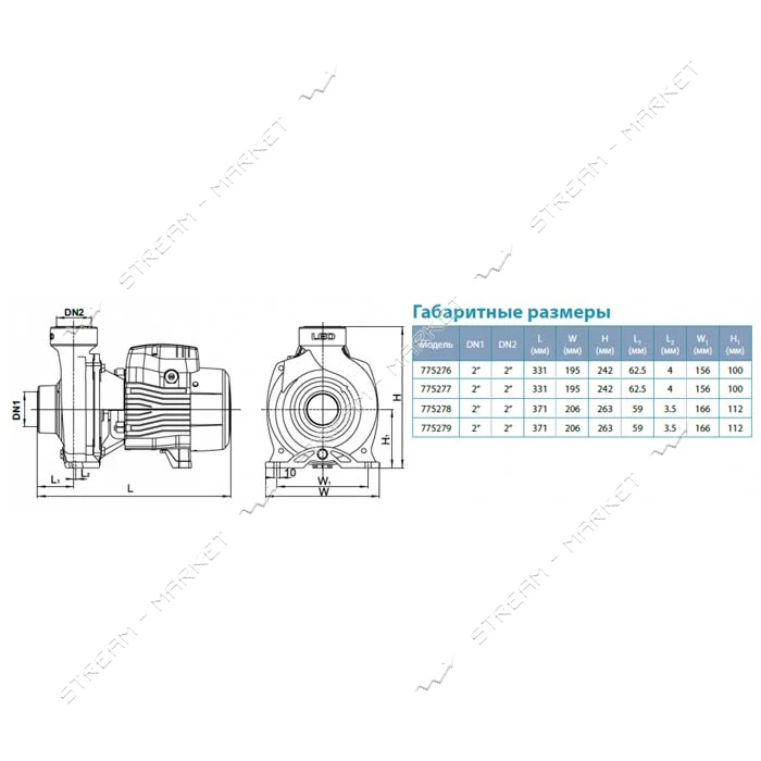 Насос центробежный поверхностный Aquatica Leo 3.0 775276 0.6кВт Hmax 12.5м Qmax 400л/мин 2"