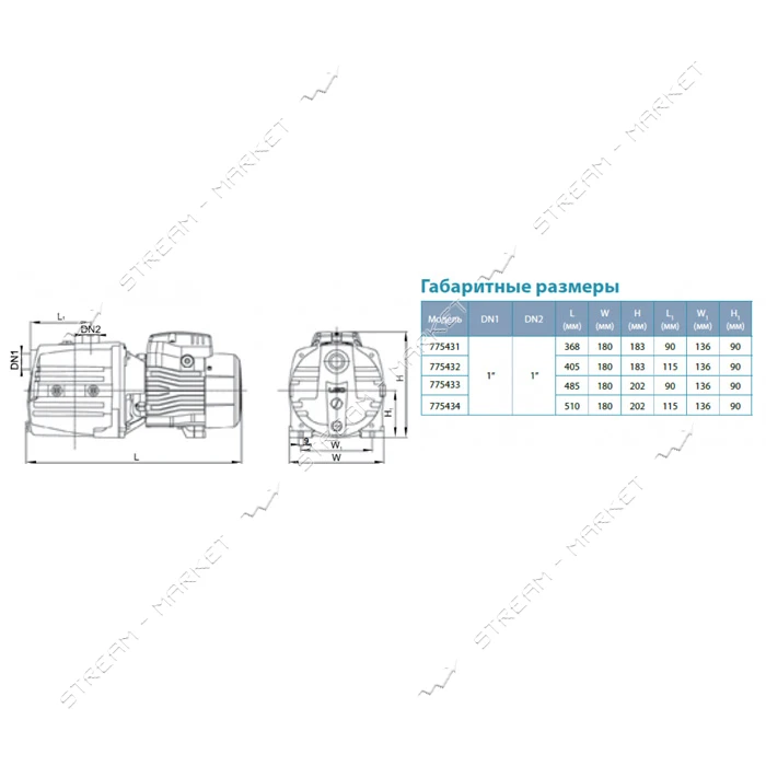 Насос центробежный многоступенчатый Aquatica Leo 3.0 775434 0.75кВт Hmax 46.5м Qmax 90л/мин
