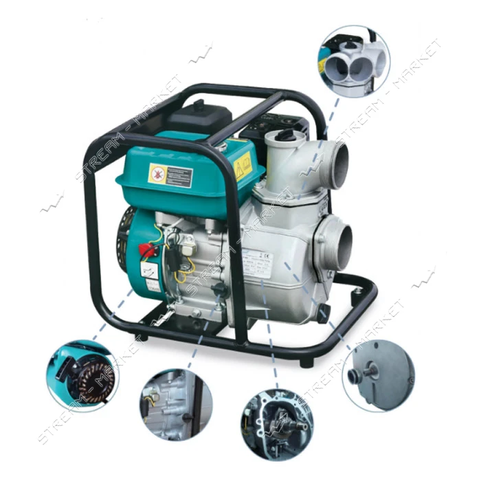 Мотопомпа Aquatica Leo 772511 5.5л.с. Hmax 30м Qmax 30м3/ч 4-ех тактный