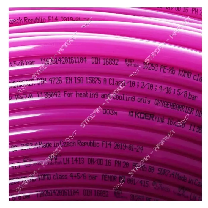 Труба Koer PEX-B Evon Pink теплый пол сшитый полиэтилен d16х2.0 PE-RT 240м бухта                    