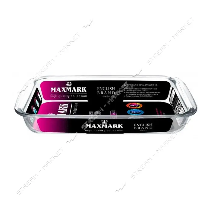 Форма для выпечки Maxmark МК-GL122 стеклянная прямоугольная 34.7x24.2x6.5см                         