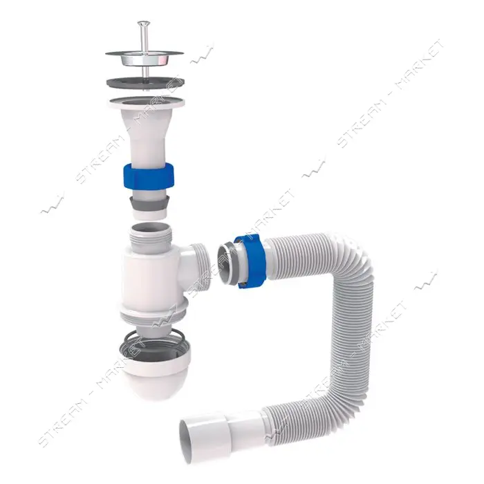 Сифон для раковины Aquatica TAU с нержавеющим выпуском 1 1/2" с гибкой трубой 40/50