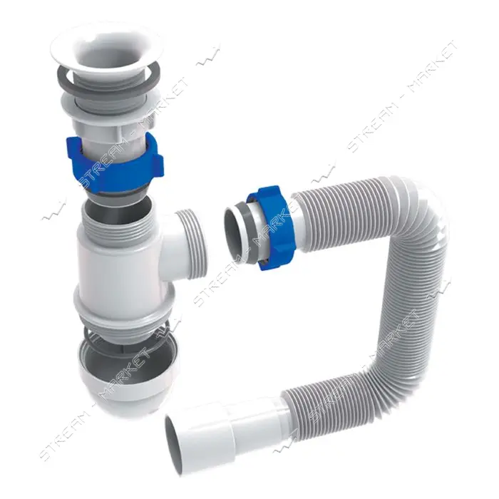 Сифон для раковины Aquatica TAU с пластиковым выпуском 1 1/2" с гибкой трубой 40/50                 