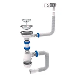 Сифон для мойки Aquatica TAU квадратный перелив нерж выпуск 3 1/2" с гибкой трубой 40/50            