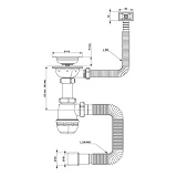 Сифон для мойки Aquatica TAU квадратный перелив нерж выпуск 3 1/2" с гибкой трубой 40/50            