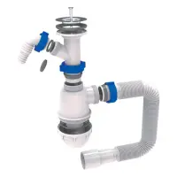 Сифон для мойки плюс стиралка Aquatica TAU нерж выпуск 1 1/2" с гибкой трубой 40/50