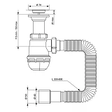Сифон для мойки Aquatica TAU с нержавеющим выпуском 1 1/2" с гибкой трубой 40/50
