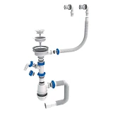 Сифон для мойки плюс стиралка Aquatica TAU круглый перелив пластик выпуск 3 1/2"х40/50 белый