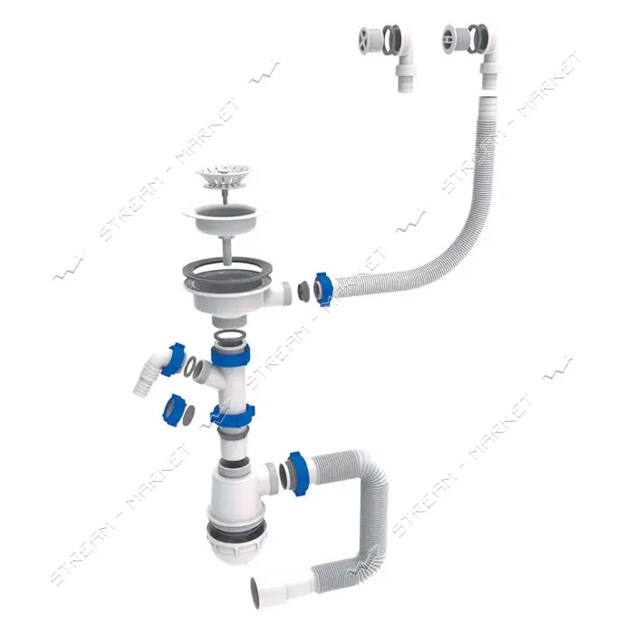 Сифон для мойки плюс стиралка Aquatica TAU круглый перелив пластик выпуск 3 1/2"х40/50 белый