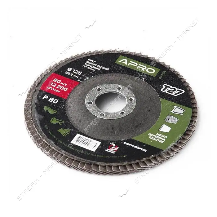 Круг лепестковый торцевой Apro 830455 Р80 прямой 125мм Т27