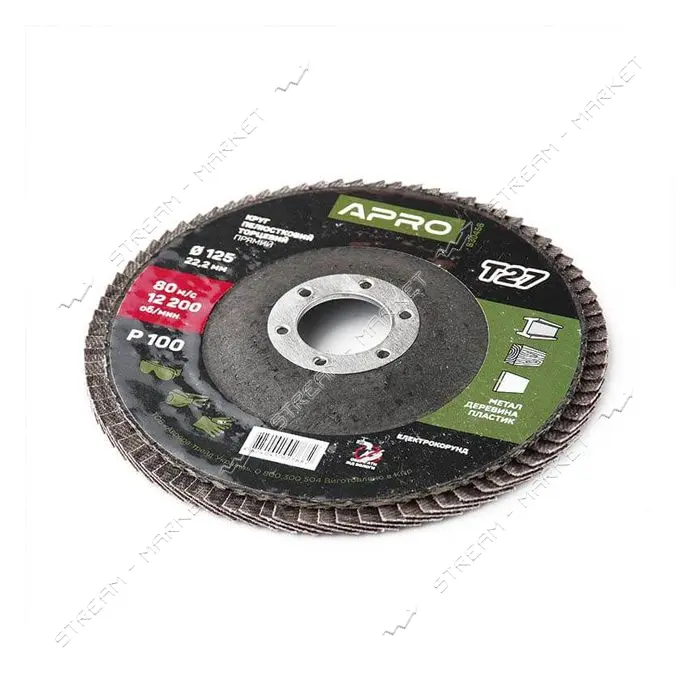 Круг лепестковый торцевой Apro 830456 Р100 прямой 125мм Т27