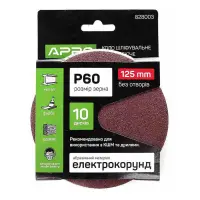 Круг шлифовальный без отверстий Apro 828003 на липучке 125мм P60 10шт                               