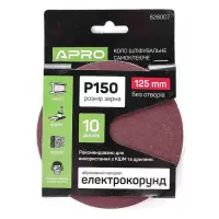 Круг шлифовальный без отверстий Apro 828007 на липучке 125мм P150 10шт                              