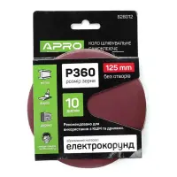 Круг шлифовальный без отверстий Apro 828012 на липучке 125мм P360 10шт                              