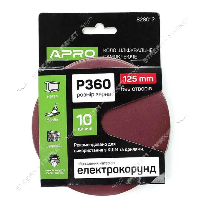 Круг шлифовальный без отверстий Apro 828012 на липучке 125мм P360 10шт