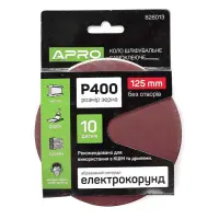Круг шлифовальный без отверстий Apro 828013 на липучке 125мм P400 10шт                              