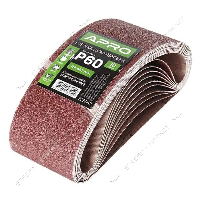 Лента шлифовальная бесконечная Apro 828042 75х457мм P60 10шт