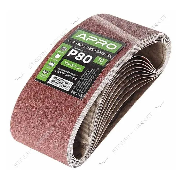 Лента шлифовальная бесконечная Apro 828043 75х457мм P80 10шт