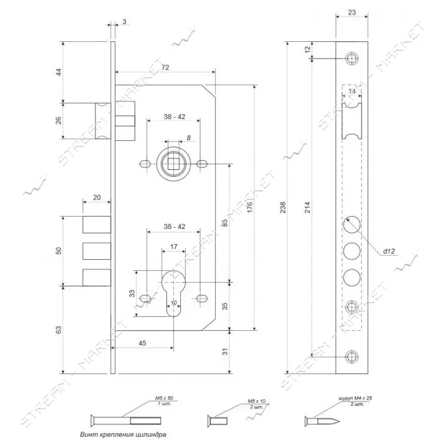 Корпус врезного замка Apecs 2600-CR with BP