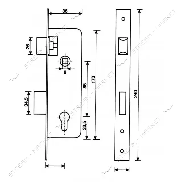 Корпус врезного замка Apecs 3900- Ni