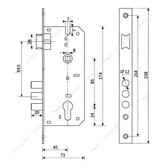 Замок врезной Avers 2800 with BP плюс ASPECT РП-85.23 черный
