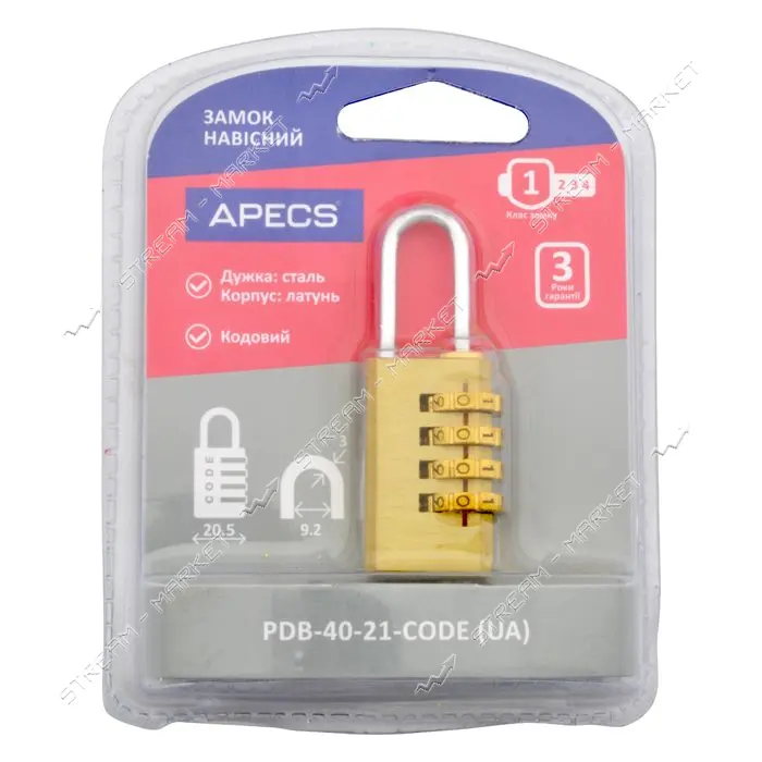 Замок навесной кодовый APECS PDB-40-21-CODE блистер