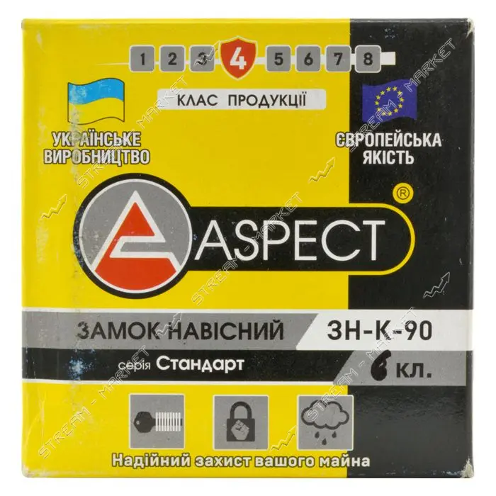 Замок навесной ASPECT ЗН-К-90 краб чугун 6 ключей                                                   