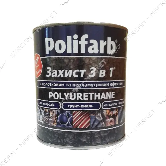 Грунт-эмаль Polifarb Защита 3в1 с молотковым эффектом 0.7л черная