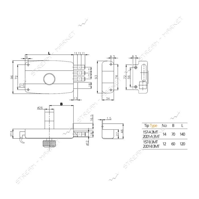 Замок накладной Kale 2001A 3M 70мм                                                                  