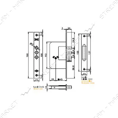 Замок врезной Kale 189/3MF 5 ключей крестообразный