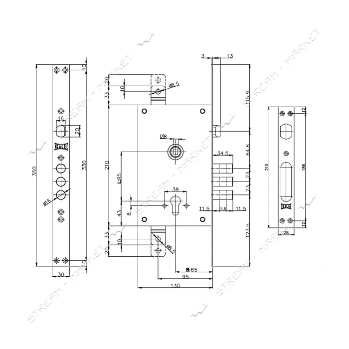 Корпус врезного замка KALE  352R                                                                    